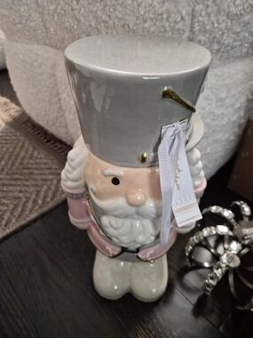 Ceramic Nutcracker Figurine in Pink and Gray